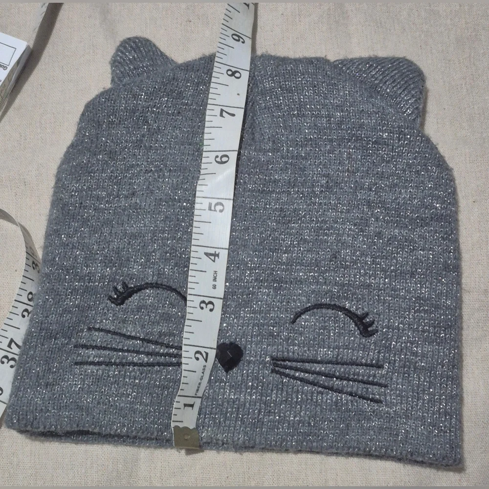 Justice Girls Metallic Kitty Cat Face Ears Beanie Knit Winter Hat